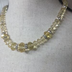 lemon rondelle crystal quartz faceted glass graduated necklace 16-19in sparkly